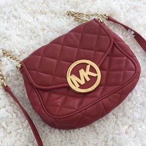 Michael Kors crossbody red and gold chain bag